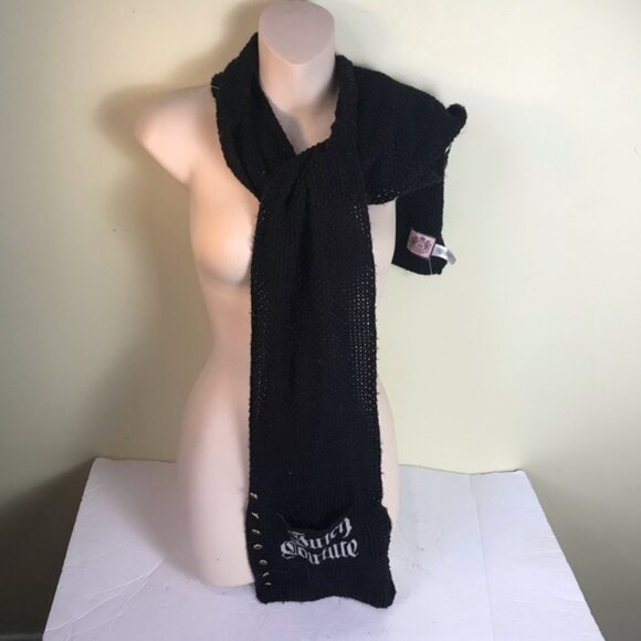 Juicy Couture NEW Knit Scarf Logo Gold Buttons Soft Warm Black White Rectangle - Picture 4 of 14